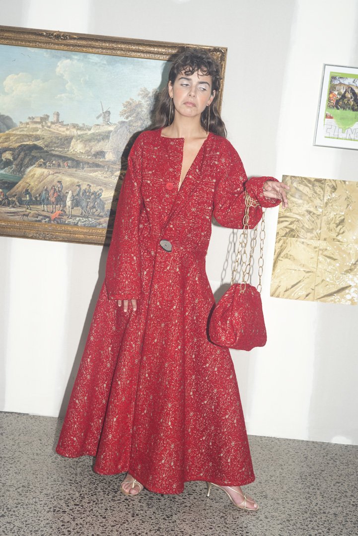 Red Choir Coat Frock Wool Brocade