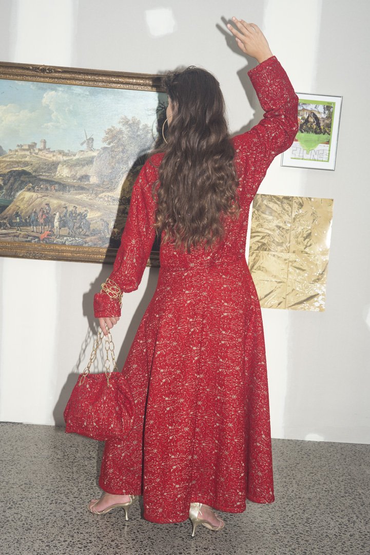 Red Choir Coat Frock Wool Brocade