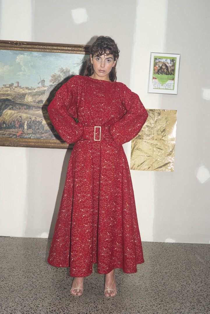 Red Choir Coat Frock Wool Brocade