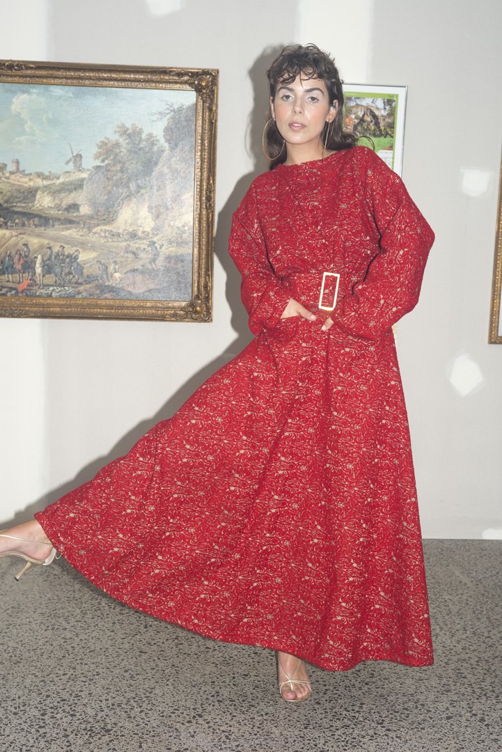 Red Choir Coat Frock Wool Brocade