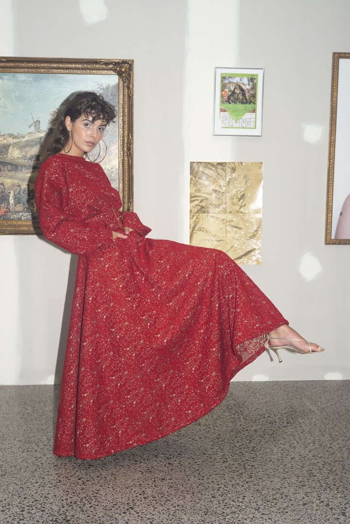 Red Choir Coat Frock Wool Brocade